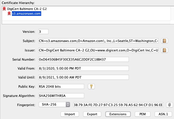 Figure 2: S3 certificate details