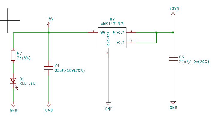 AMS117 voltage regulator and LED diagram